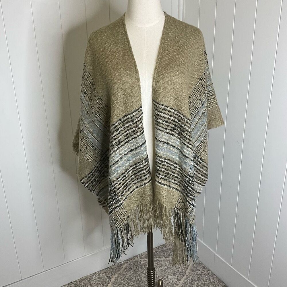 Harve Bernard Women's One Size Brown Blue Long Shawl Scarf Wrap Fringe
